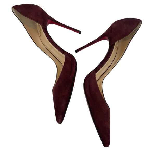 Christian Louboutin Iriza 100mm Half d'Orsay Suede Pump Burgundy Size 38.5 - Picture 8 of 14